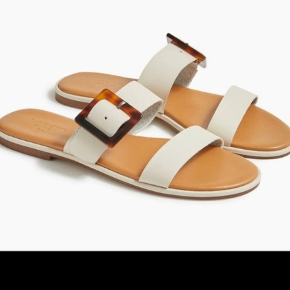 J. Crew Leather Sandals with Tortoise Shell Buckle SZ: 8.5